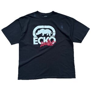 Ecko Unltd Rhino Logo T-Shirt Black Red White Y2K Streetwear Mens 2XL